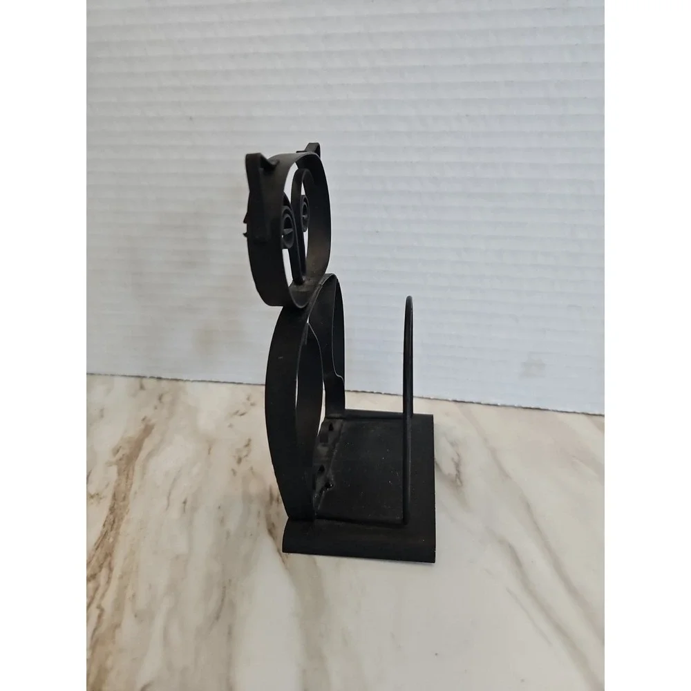 Vtg Matte Black Metal Owl Scroll  Napkin Letter Holder Decor
